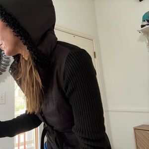 Chic Black Sweater Coat with Waist Tie